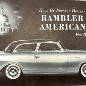 Vintage 1958 Rambler American car in an advertisement with the U.S. Capitol in the background.
