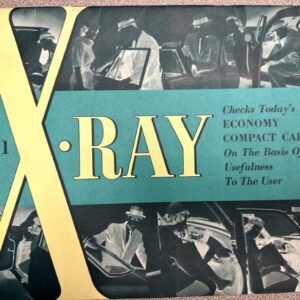 Vintage 1961 X-Ray magazine cover promoting economy compact cars with a bold X and collage of people and cars.