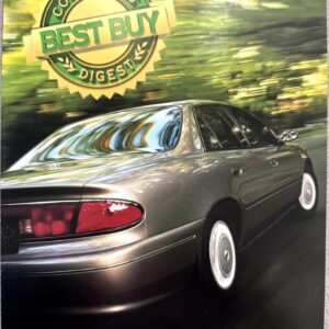 Promotional car ad showing a Buick Century speeding on a road with a green Best Buy Consumers Digest seal above and the slogan 'A luxury car for everyone'.