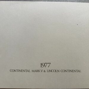 Cream brochure cover with the year 1977 and the text 'Continental Mark V & Lincoln Continental'.