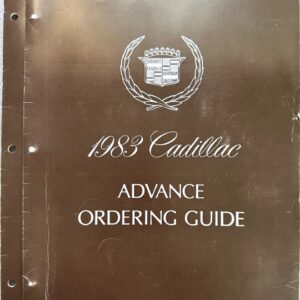 1983 Cadillac Advance Ordering Guide manual cover featuring Cadillac crest, on a brown leather-like background.