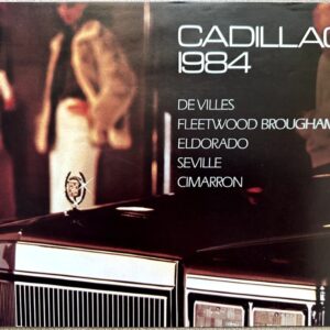 Album cover 'Cadillac 1984' featuring a Cadillac grille and hood ornament with model names (DeVille, Fleetwood Broughams, Eldorado, Seville, Cimarron) listed