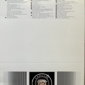 1985 Cadillac Cimarron exterior colors page with a 'Standard Features' list, Cadillac crest, and barcodes at the bottom.