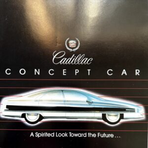 Cadillac Concept Car brochure cover showing a silver futuristic sedan on a dark background with the slogan 'A Spirited Look Toward the Future...'.