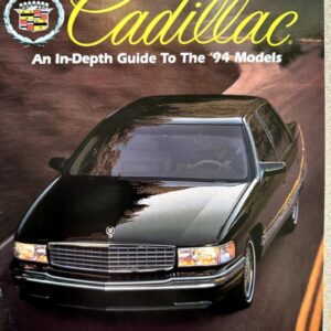 Cadillac brochure cover showing a black 1994 sedan driving on a winding road, with Cadillac logo and the slogan: 'Creating a higher standard with a new generation of balanced excellence.'
