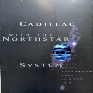 Box cover for Cadillac Northstar System with a circular inset image of a blue car on a dark background, and model names listed nearby.