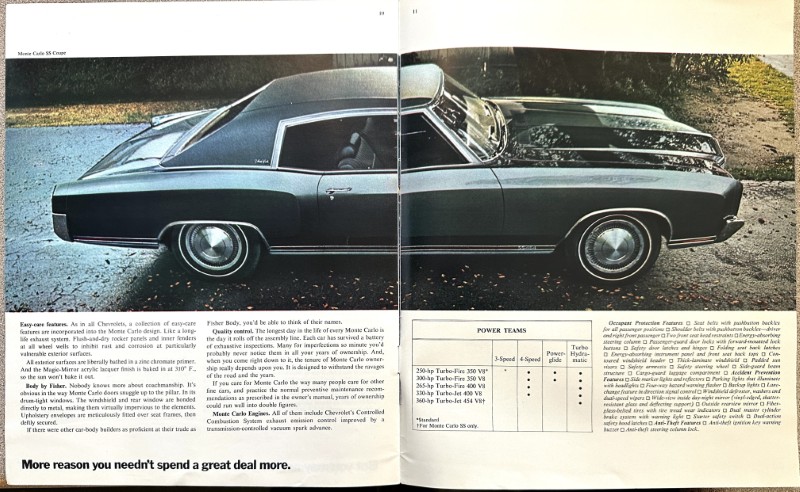 IMG_5889 | Merrick Auto Museum Two-page spread featuring a dark vintage coupe with a vinyl roof parked on a driveway; article text and a power-teams chart are visible.