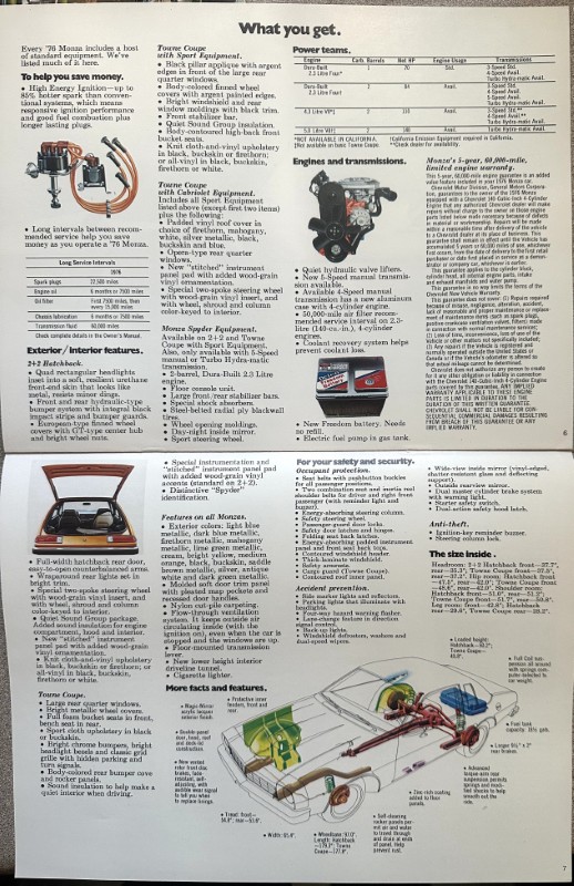 IMG_5988 | Merrick Auto Museum Informational page titled 'What you get' showing vehicle options, features, and specs with photos, charts, and a cutaway car diagram to illustrate components and safety details.
