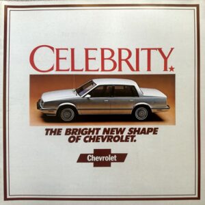 Vintage Chevrolet advertisement showing a silver Celebrity sedan with the bold 'Celebrity' title at top.