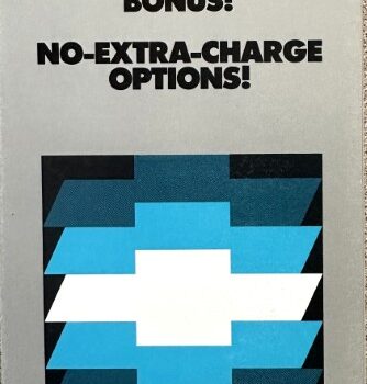 Advertisement promoting 1984 Chevrolet double‑play value bonus with no extra charge options; bold 'SAVE!' and a blue geometric graphic. See salesperson for details.