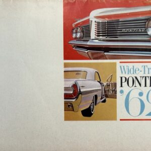 Collage ad for 1962 Pontiac Wide-Track featuring a chrome front grille, a rear-angle shot, and the text "Wide-Track PONTIAC ’62".