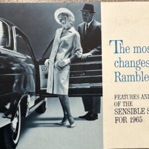 Vintage Rambler car advertisement showing a woman stepping from a car while a man stands nearby; headline reads 'The most sweeping changes in Rambler history'