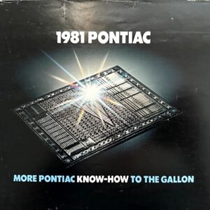 1981 Pontiac advertisement on a black background, featuring a shiny microchip at the center with a bright flare and the text '1981 PONTIAC' top and 'MORE PONTIAC KNOW-HOW TO THE GALLON' bottom.