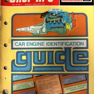 Vintage Shop Tips magazine cover (1977) featuring a schematic car engine diagram and the title 'Car Engine Identification Guide.'