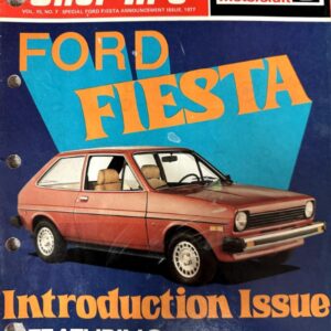Magazine cover titled 'Shop Tips' featuring a red Ford Fiesta on a blue geometric background with bold orange text 'FORD FIESTA'.