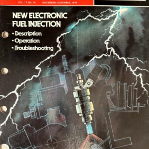 Magazine cover: Shop Tips, Nov–Dec 1979, with a dramatic illustration of new electronic fuel injection components and lightning imagery.