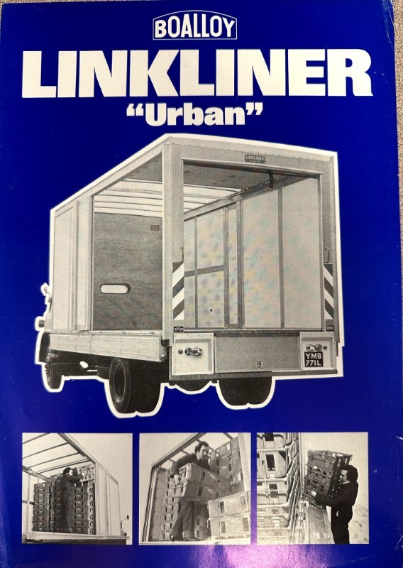 IMG_7226 | Merrick Auto Museum Blue packaging for Boalloy Linkliner 'Urban' truck with loading area and three inset photos of pallet loading nearby.