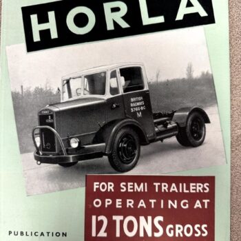 Vintage advertisement poster for Dennis Horla semi-trailers, featuring a classic truck and bold text reading 'DENNIS HORLA' and '12 TONS'