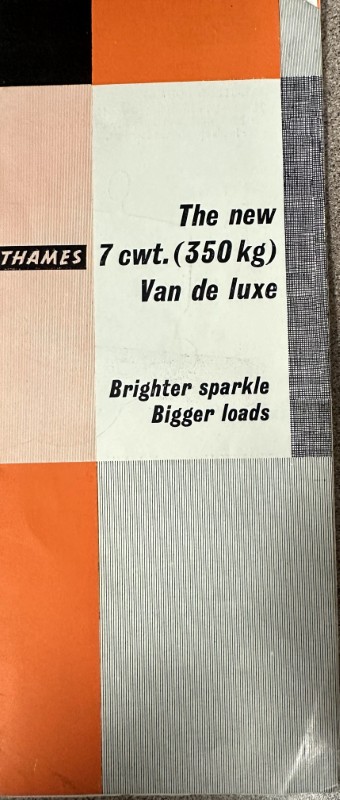 IMG_7558 | Merrick Auto Museum Color-blocked advertisement panel with the headline: 'The new 7 cwt. (350 kg) Van de luxe' and subline 'Brighter sparkle Bigger loads'.
