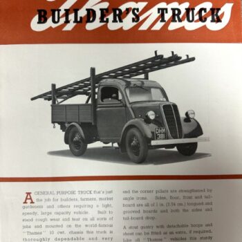 Vintage advertisement cover for a 10 cwt builder's truck, showing a classic truck with ladders on its rear and the title 'Builder's Truck'