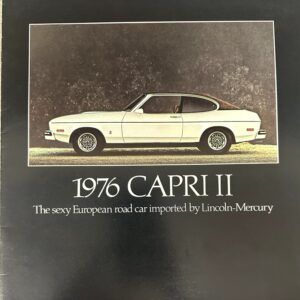 Book cover showing a white 1976 Capri II car with the title '1976 CAPRI II' and the subtitle 'The sexy European road car imported by Lincoln-Mercury' on a black background.