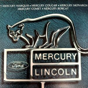 Vintage Mercury logo with a cougar atop a sign reading MERCURY and LINCOLN, plus a Ford oval emblem on the left.