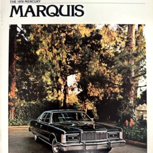 Magazine cover reading 'Marquis' with a black 1970s Mercury Marquis sedan parked on a tree-lined street.