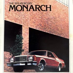 Cover image showing a red 1979 Mercury Monarch parked in front of a brick building; retro car ad layout.