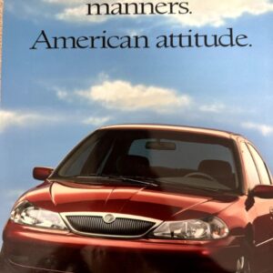 Red car in a clear sky background with the slogan 'European manners. American attitude.' on top.