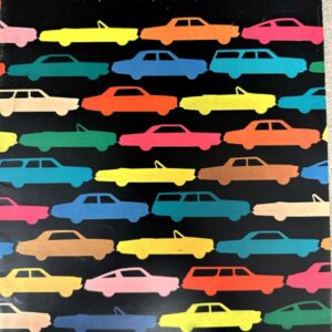 Book cover for 'The Roaring ’65s' featuring rows of neon-colored Plymouth car silhouettes on a black background with the Plymouth logo at the bottom right.