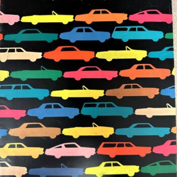 Book cover for 'The Roaring ’65s' featuring rows of neon-colored Plymouth car silhouettes on a black background with the Plymouth logo at the bottom right.