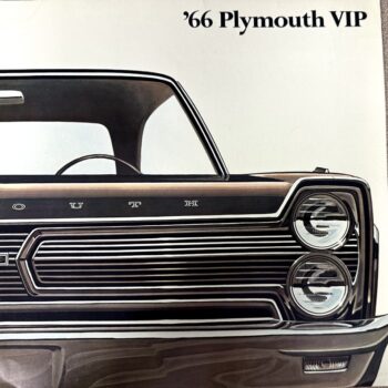 Front view of a 1966 Plymouth VIP showing its chrome grille and dual round headlights with the model name visible above.