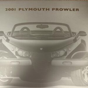 Front view of a 2001 Plymouth Prowler roadster, showing its two-seat cockpit and exposed wheels with a bold grille.