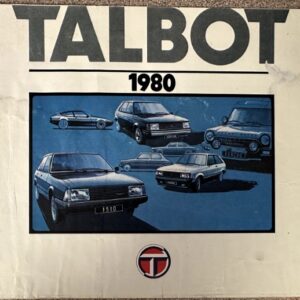 Talbot 1980 brochure cover showing a blue-toned collage of classic cars and the Talbot logo at the bottom left/right area.