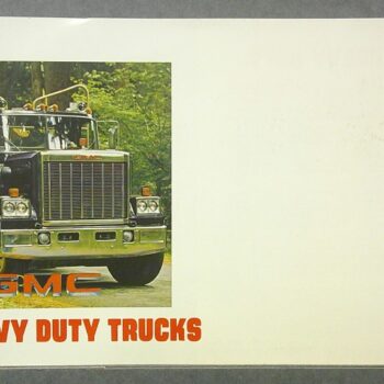 Advertisement poster for GMC Heavy Duty Trucks showing a front view of a black truck with chrome grille, 'GMC' logo and red 'HEAVY DUTY TRUCKS' text.