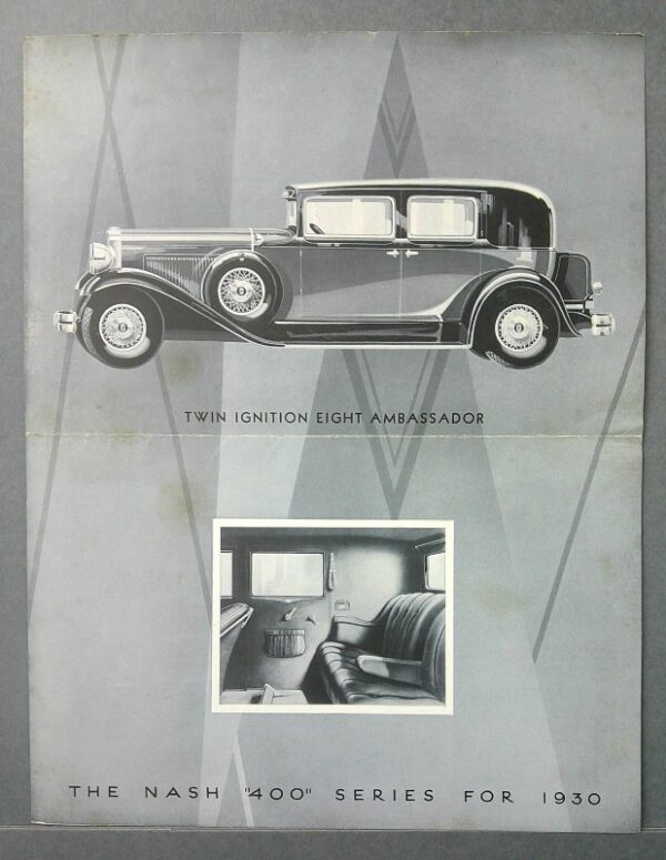 2 Custom | Merrick Auto Museum Brochure cover featuring a vintage 1930 Nash Twin Ignition Eight Ambassador car with a small interior photo inset.