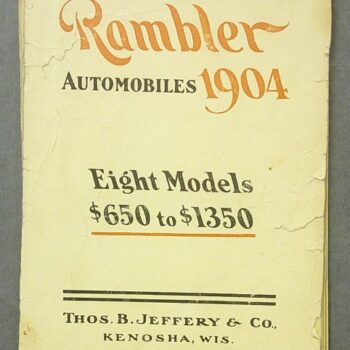 Vintage 1904 Rambler car advertisement showing eight models priced $650–$1350 by Thos. B. Jeffery & Co.