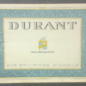 Durant Six Cylinder Models book cover with ornate teal border and crest, vintage typography.