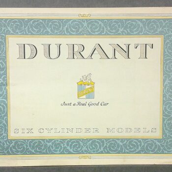 Digital Camera | Merrick Auto Museum Durant Six Cylinder Models book cover with ornate teal border and crest, vintage typography.