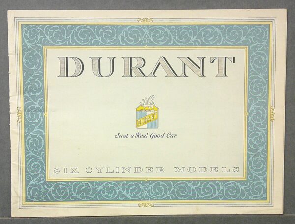 Digital Camera | Merrick Auto Museum Durant Six Cylinder Models book cover with ornate teal border and crest, vintage typography.