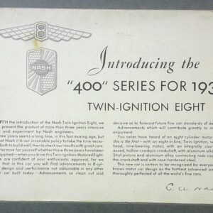 Promotional brochure cover for Nash 1930 Twin-Ignition Eight '400' Series.
