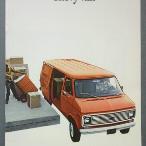 Promotional image of an orange 1971 Chevy van being loaded with boxes by workers; Chevrolet ad reads 'Totally Tougher' at the bottom.