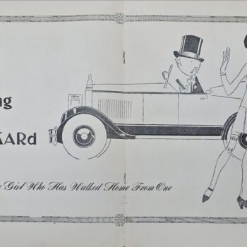 Vintage Packard ad showing a classic car with a stylish woman and man in formal attire, tagline: "You Can't Go Wrong In A Packard".