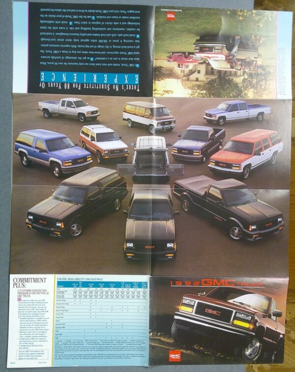 9 Custom | Merrick Auto Museum Brochure page featuring a lineup of GMC SUVs and vans in an arrangement, with a 1993 GMC Truck close-up at bottom right.