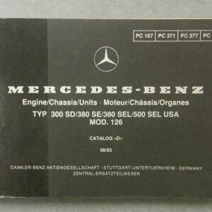 Mercedes‑Benz catalog cover: engine/chassis/units manual with model list (Typ 300 SD/380 SE/380 SEL/500 SEL USA), 09/83