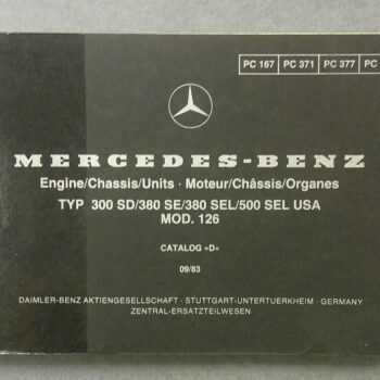 Mercedes‑Benz catalog cover: engine/chassis/units manual with model list (Typ 300 SD/380 SE/380 SEL/500 SEL USA), 09/83
