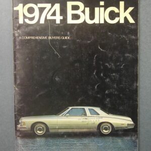 Cover of a 1974 Buick buyers guide featuring a light-colored Buick sedan on a dark background with water at the bottom