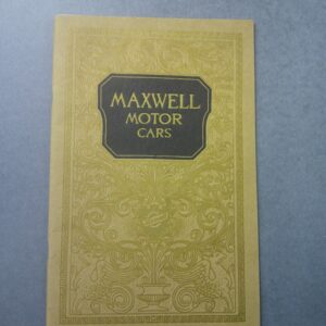 Decorative Maxwell Motor Cars brochure with ornate gold cover and a black central label reading 'MAXWELL MOTOR CARS'.