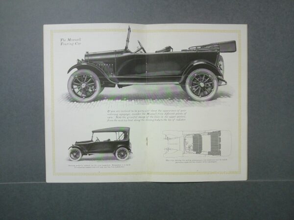 DSCF0009 Custom | Merrick Auto Museum Page from a vintage car brochure showing a large black convertible with two smaller diagrams beneath.