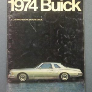 Cover of a 1974 Buick Buyers Guide featuring a pale green Buick sedan against a dark backdrop.